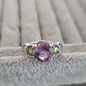 Silver Ring with Purple and Green Stones